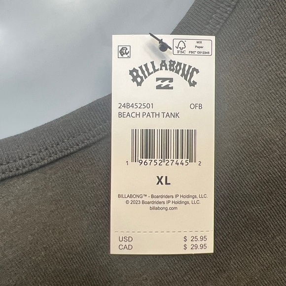 Billabong Beach Path Cropped Tank Top, Off-Black, raw edged bottom, Sz XL, NWT - Picture 5 of 12